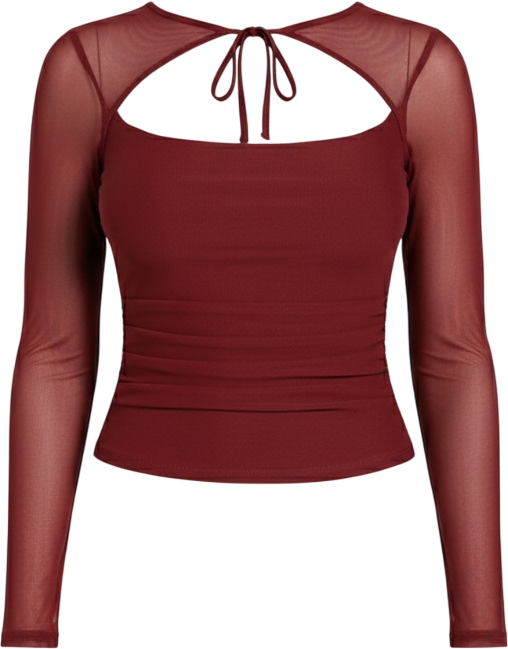 Women's Lauryn Long Sleeve Tie Detail Mesh Top