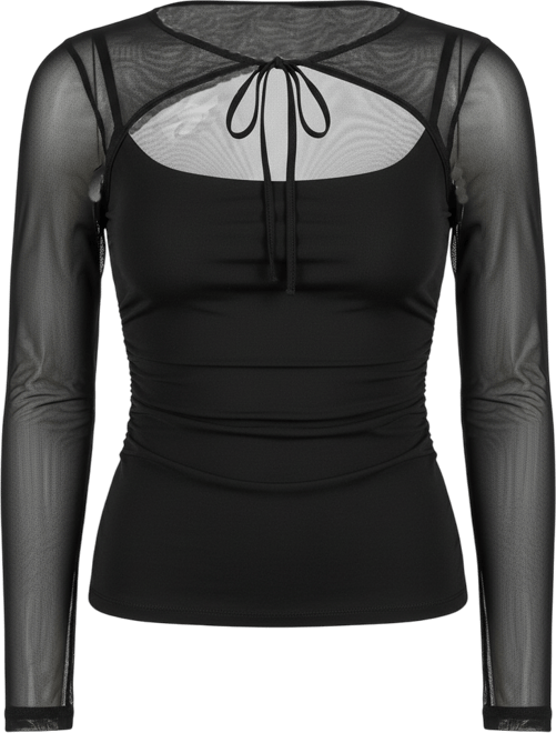 Women's Lauryn Long Sleeve Tie Detail Mesh Top