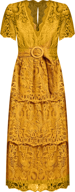 Women's Tiered Lace Midi Dress