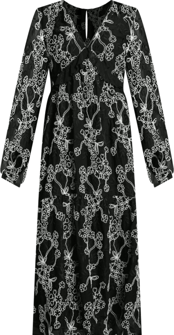 Women's Long Sleeve Broderie Floral Midaxi Dress