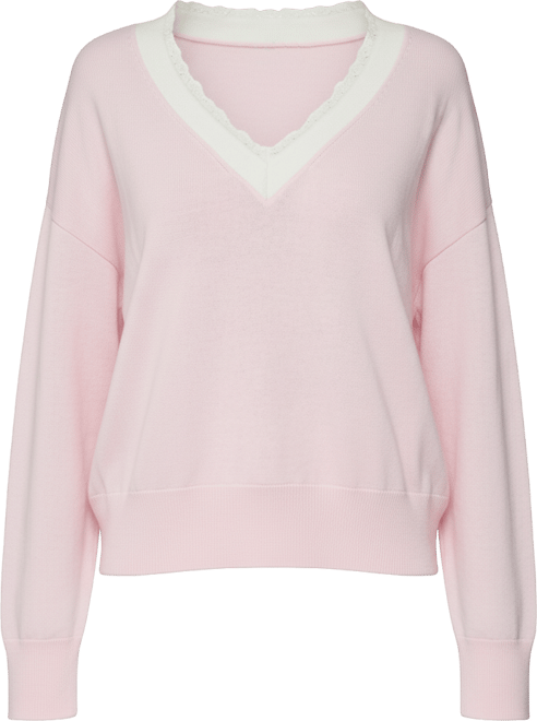 Women's Marie Contrast Lacey V Neck Sweater