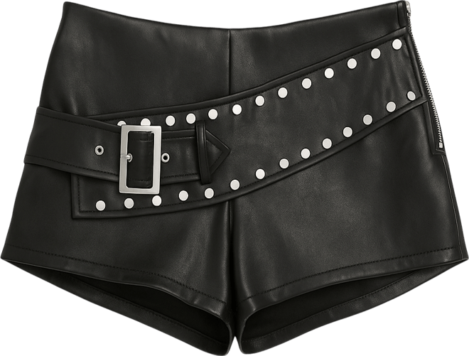 Women's Studded Belt Faux Leather Micro Shorts