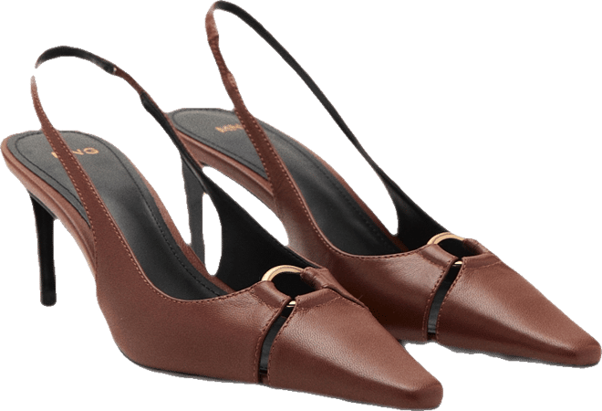 Women's Ring Detail Leather Heeled Shoes