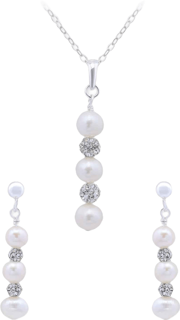 2-Pc. Set Freshwater Pearl & Crystal Vertical Pendant Necklace & Matching Drop Earrings in Sterling Silver, Macy's Exclusive