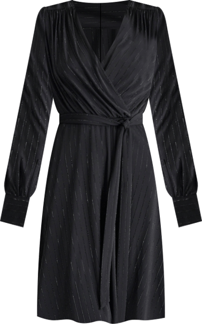 Women's Long Sleeve Surplice Faux Wrap Dress