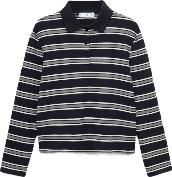 Women's Striped Polo-Neck T-Shirt