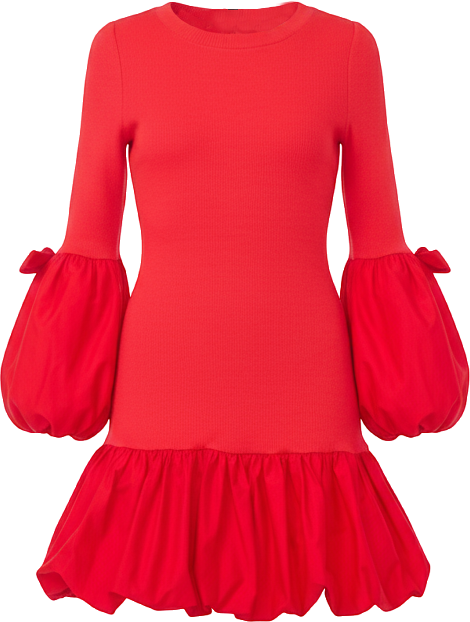 Women's Mix Media Rib Knit Balloon Long Sleeve Top