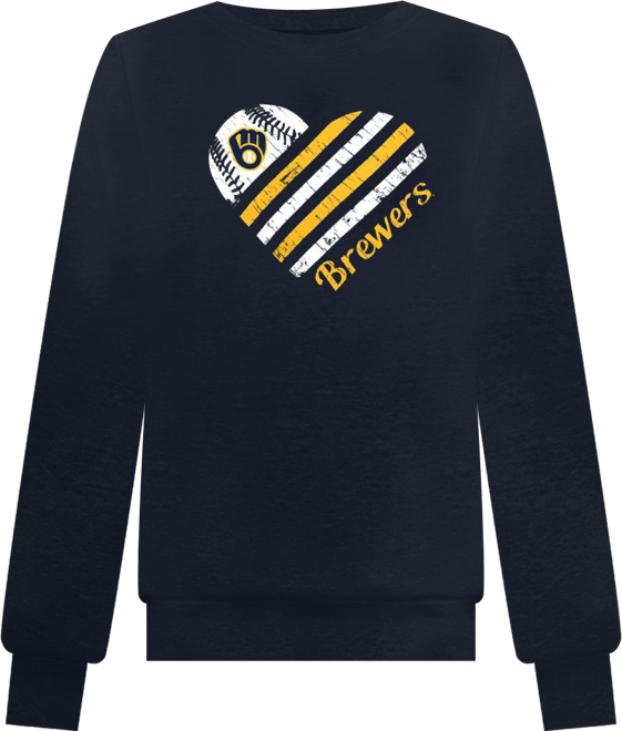 Women's Navy Milwaukee Brewers Heart Logo Fleece Pullover Sweatshirt