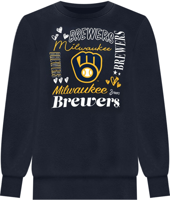 Women's Navy Milwaukee Brewers Collage Team Graphic Fleece Pullover Hoodie