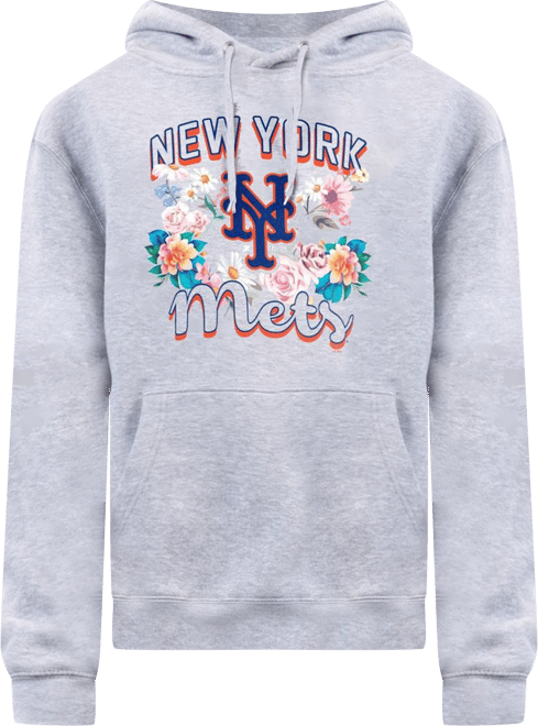 Women's Heather Gray New York Mets Flowers Graphic Pullover Hoodie
