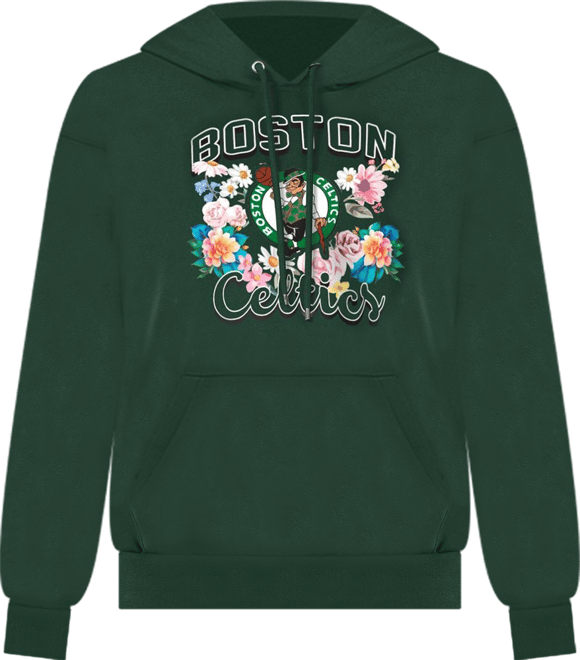 Women's Green Boston Celtics Flowers Team Logo Graphic Fleece Pullover Hoodie