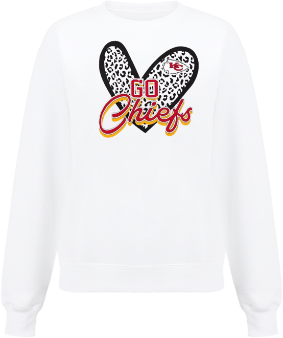 Women's White Kansas City Chiefs Leopard Heart Pullover Sweatshirt