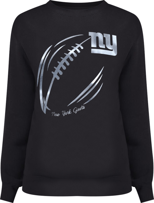 Women's Black New York Giants Metallic Print Football Sketch Fleece Crewneck Sweatshirt