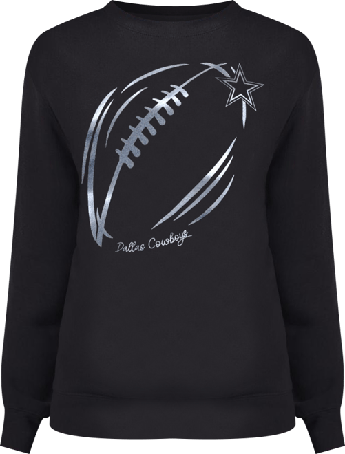 Women's Black Dallas Cowboys Metallic Print Football Sketch Fleece Crewneck Sweatshirt