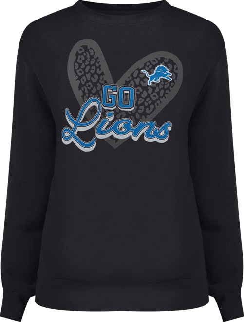 Women's Black Detroit Lions Leopard Heart Pullover Sweatshirt