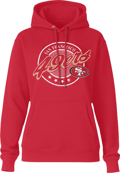 Women's Scarlet San Francisco 49ers Pinstripe Circle Fleece Pullover Hoodie