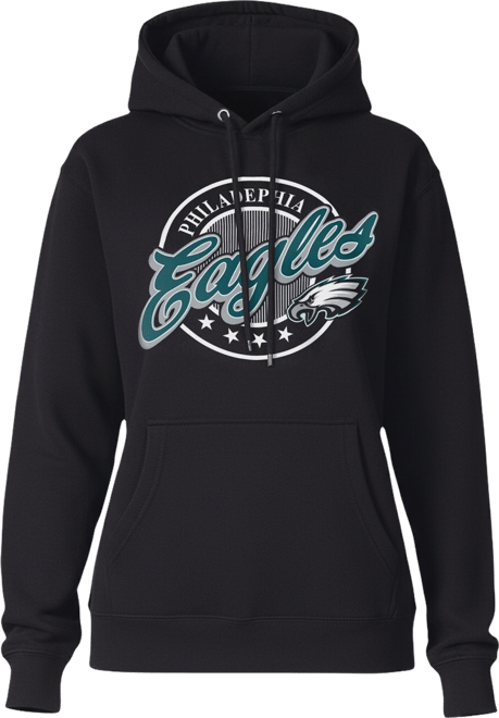 Women's Black Philadelphia Eagles Pinstripe Circle Fleece Pullover Hoodie