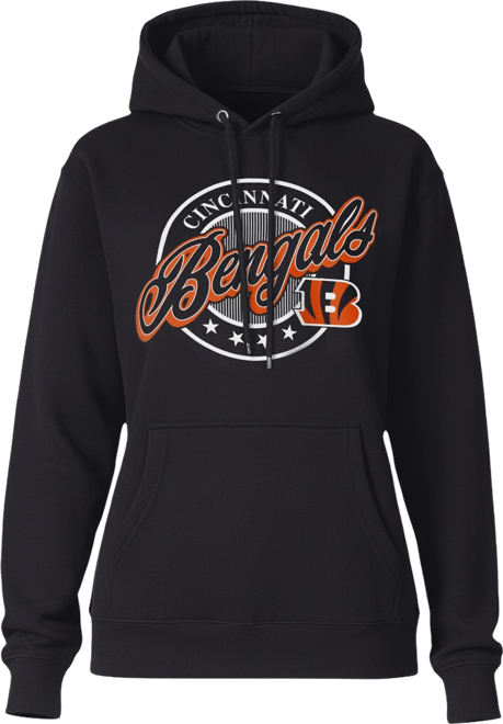 Women's Black Cincinnati Bengals Pinstripe Circle Fleece Pullover Hoodie