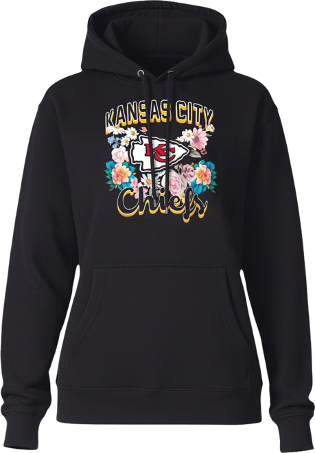 Women's Black Kansas City Chiefs Flowers Team Logo Graphic Fleece Pullover Hoodie