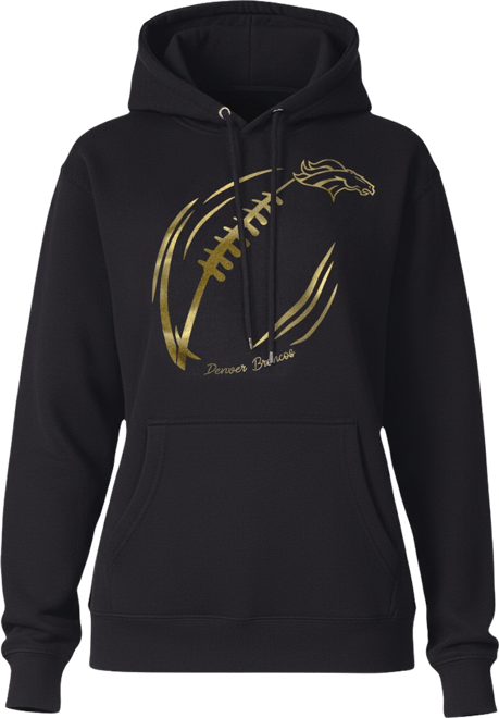 Women's Black Denver Broncos Metallic Print Football Sketch Fleece Pullover Hoodie