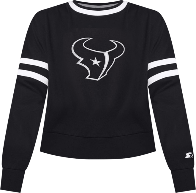 Women's Black Houston Texans Rally Drop Shoulder Cropped Sweatshirt