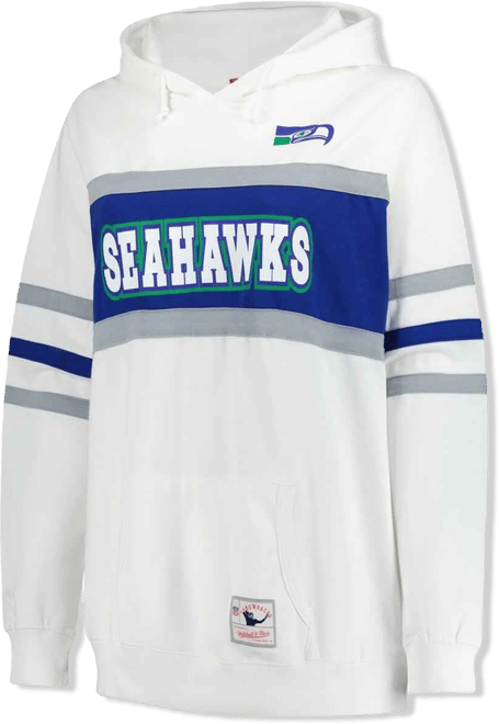 Women's White Seattle Seahawks Plus Size Head Coach Throwback Pullover Hoodie