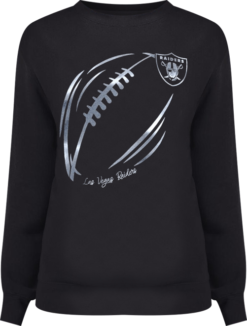 Women's Black/Silver Las Vegas Raiders Metallic Print Football Sketch Fleece Crewneck Sweatshirt
