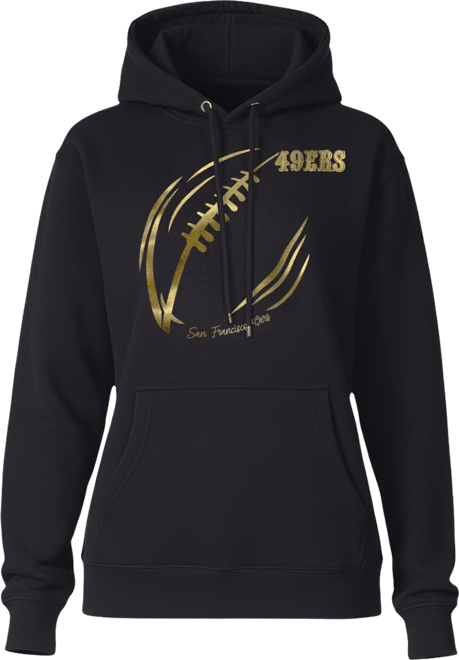 Women's Black/Gold San Francisco 49ers Metallic Print Football Sketch Fleece Pullover Hoodie