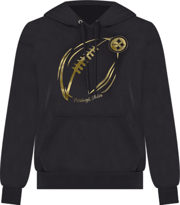 Women's Black/Gold Pittsburgh Steelers Metallic Print Football Sketch Fleece Pullover Hoodie