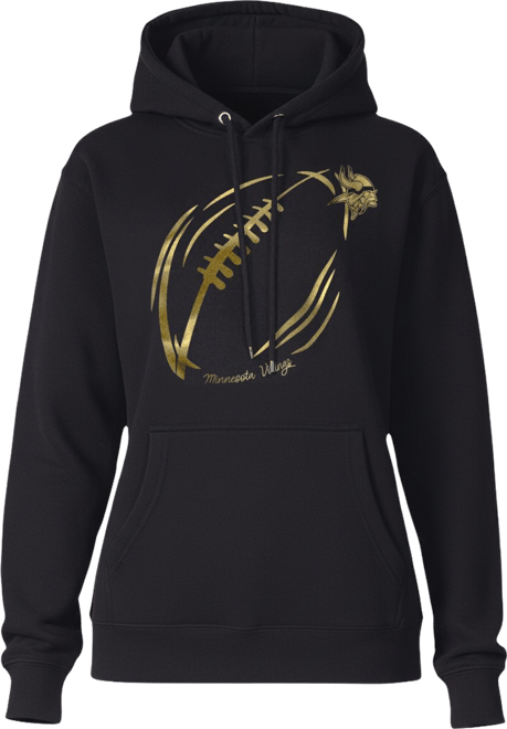 Women's Black/Gold Minnesota Vikings Metallic Print Football Sketch Fleece Pullover Hoodie