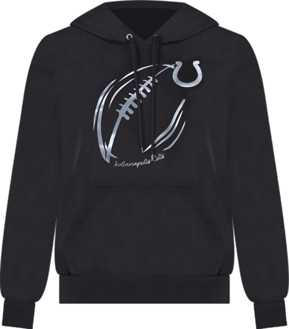 Women's Black/Silver Indianapolis Colts Metallic Print Football Sketch Fleece Pullover Hoodie
