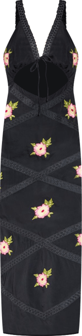 Women's Embroidered Lace Trim Cut Out Maxi Dress