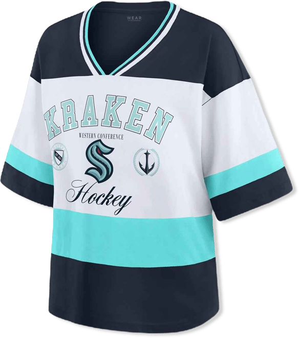 Women's Deep Sea Black/White Seattle Kraken Football T-Shirt