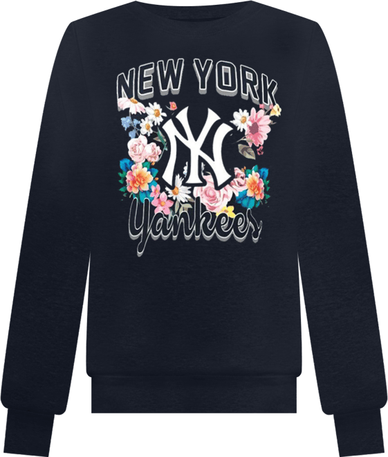 Women's Navy New York Yankees Flowers Graphic Pullover Sweatshirt
