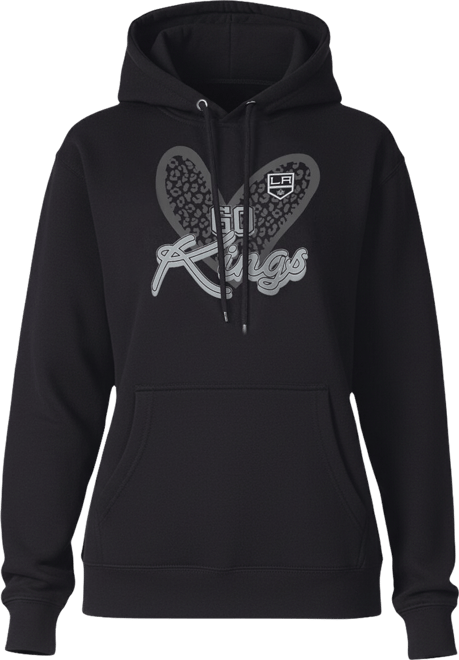 Women's Black Los Angeles Kings Animal Print Heart Fleece Pullover Hoodie