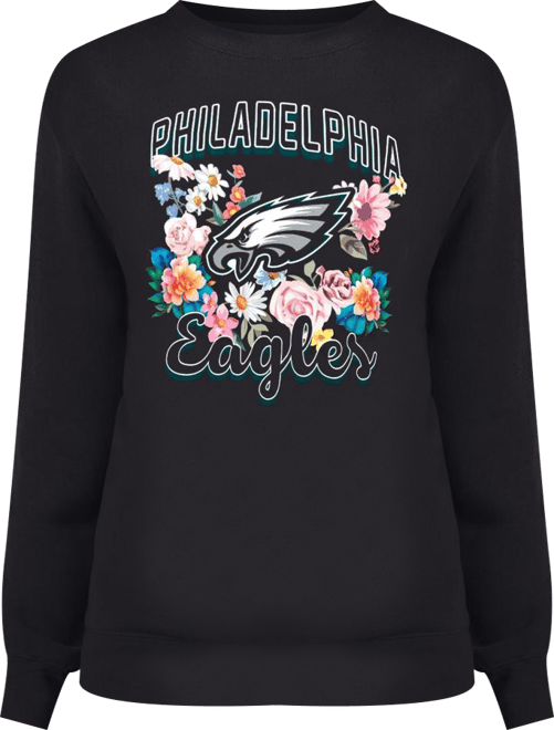 Women's Black Philadelphia Eagles Flower Logo Graphic Fleece Pullover Sweatshirt