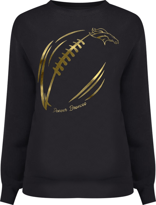 Women's Black Denver Broncos Metallic Print Football Sketch Fleece Crewneck Sweatshirt