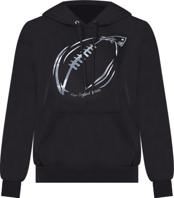 Women's Black New England Patriots Metallic Print Football Sketch Fleece Pullover Hoodie