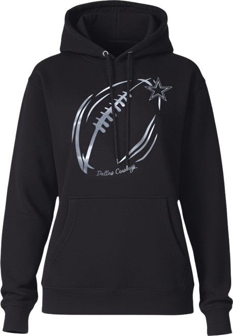 Women's Black Dallas Cowboys Metallic Print Football Sketch Fleece Pullover Hoodie
