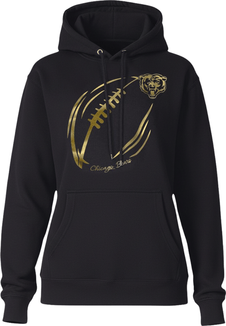 Women's Black Chicago Bears Metallic Print Football Sketch Fleece Pullover Hoodie
