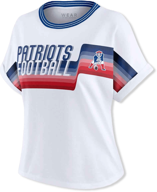 Women's White New England Patriots Cropped Center Stripe Dolman T-Shirt
