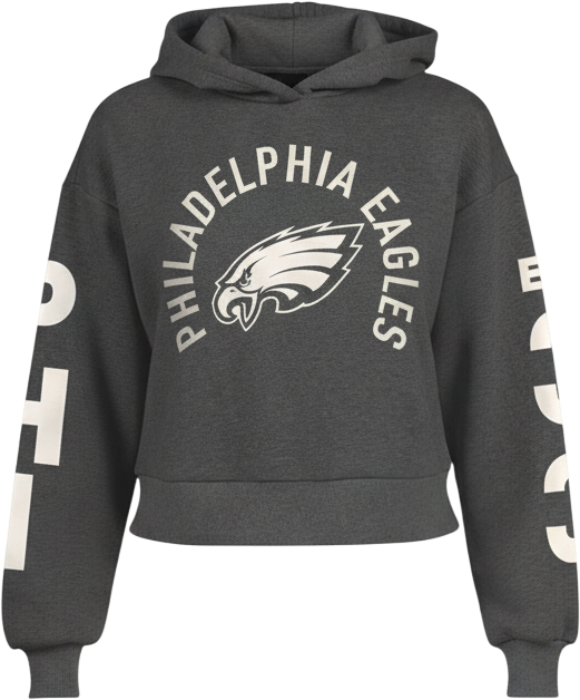 Women's Heather Charcoal Philadelphia Eagles Star Player Cropped Fleece Pullover Hoodie