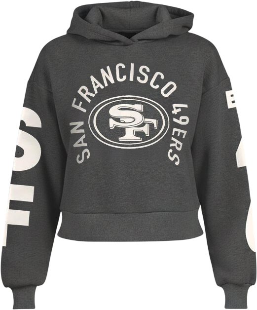 Women's Heather Charcoal San Francisco 49ers Star Player Cropped Fleece Pullover Hoodie