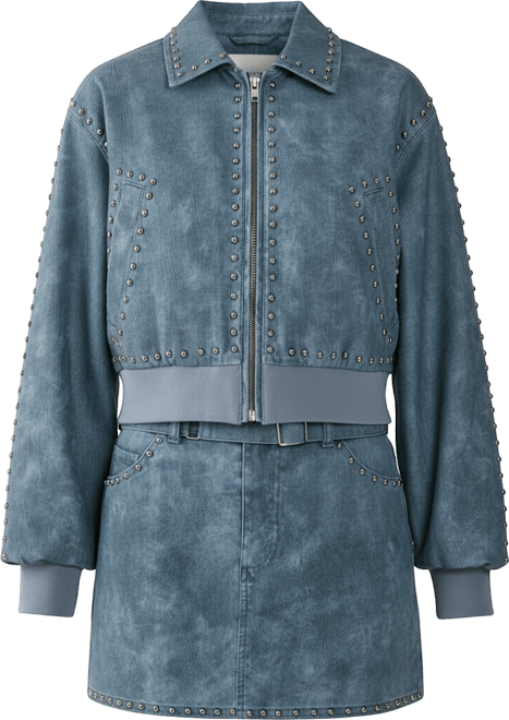 Women's Leather Studded Bomber Jacket