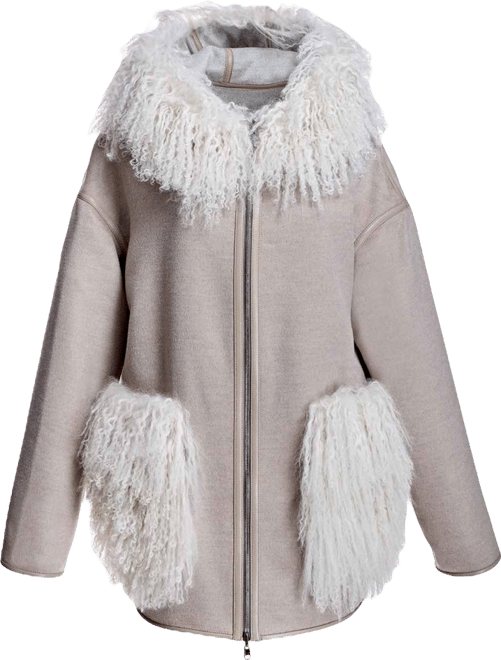 Women's Reversible Woolblend Jacket with Mongolian Trim