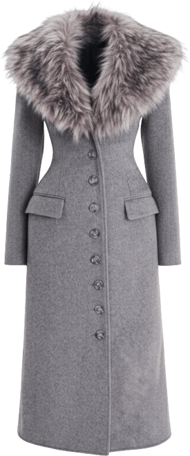 Women's Faye Grey Wool Blend Single-Breasted Coat with Removable Faux Fur Collar