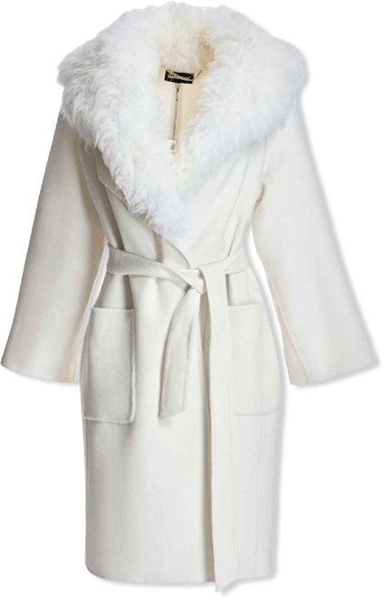 Women's Wool Blend Belted Trim Coat