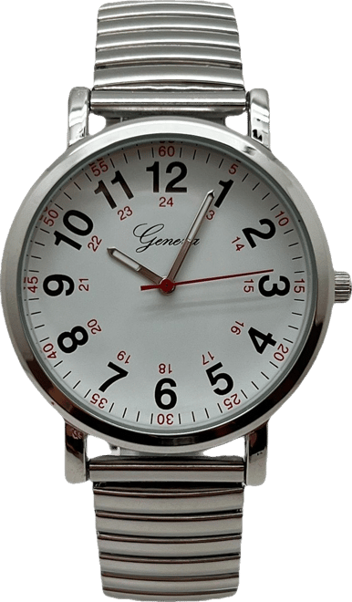 Silver Bold Numbers and Casual Stretch Band Women Watch