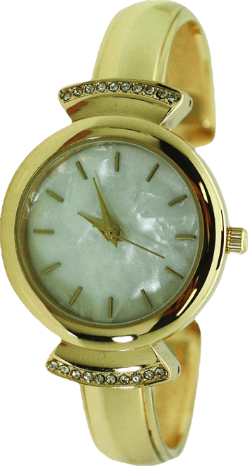 Gold  Pearl Tone Face Metal Bangle Watch