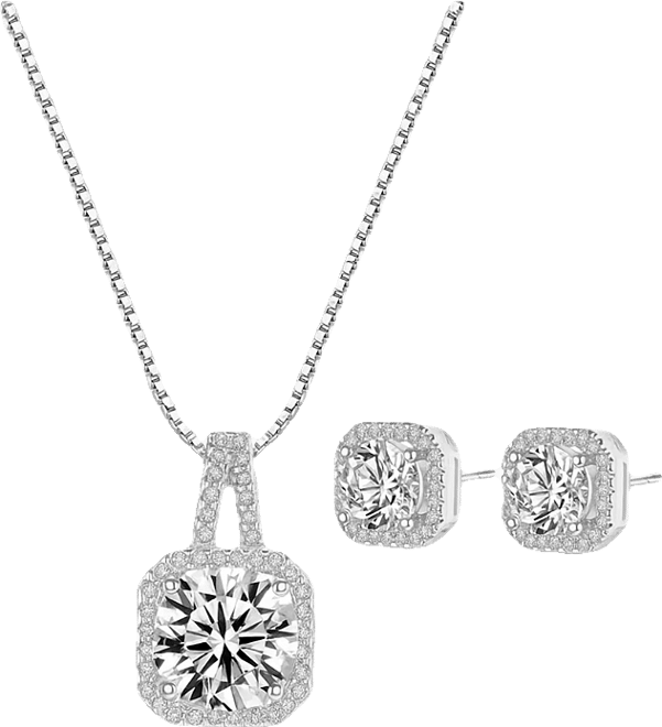 Ariana Halo Necklace and Stud Earring Set